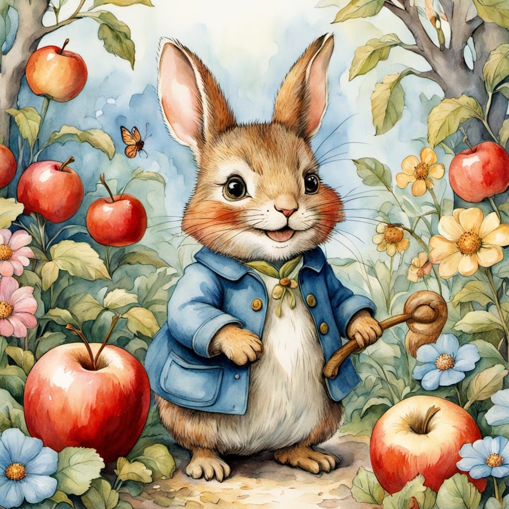 une POMME ROUGE un peu désechée   EN 3D dans un jardin fleur...