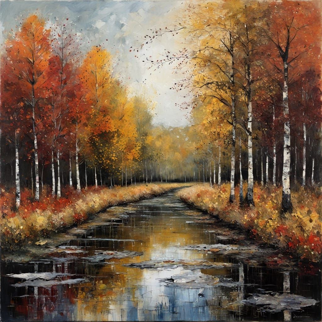 Autumnal Expressionist Painting with Impasto Texture