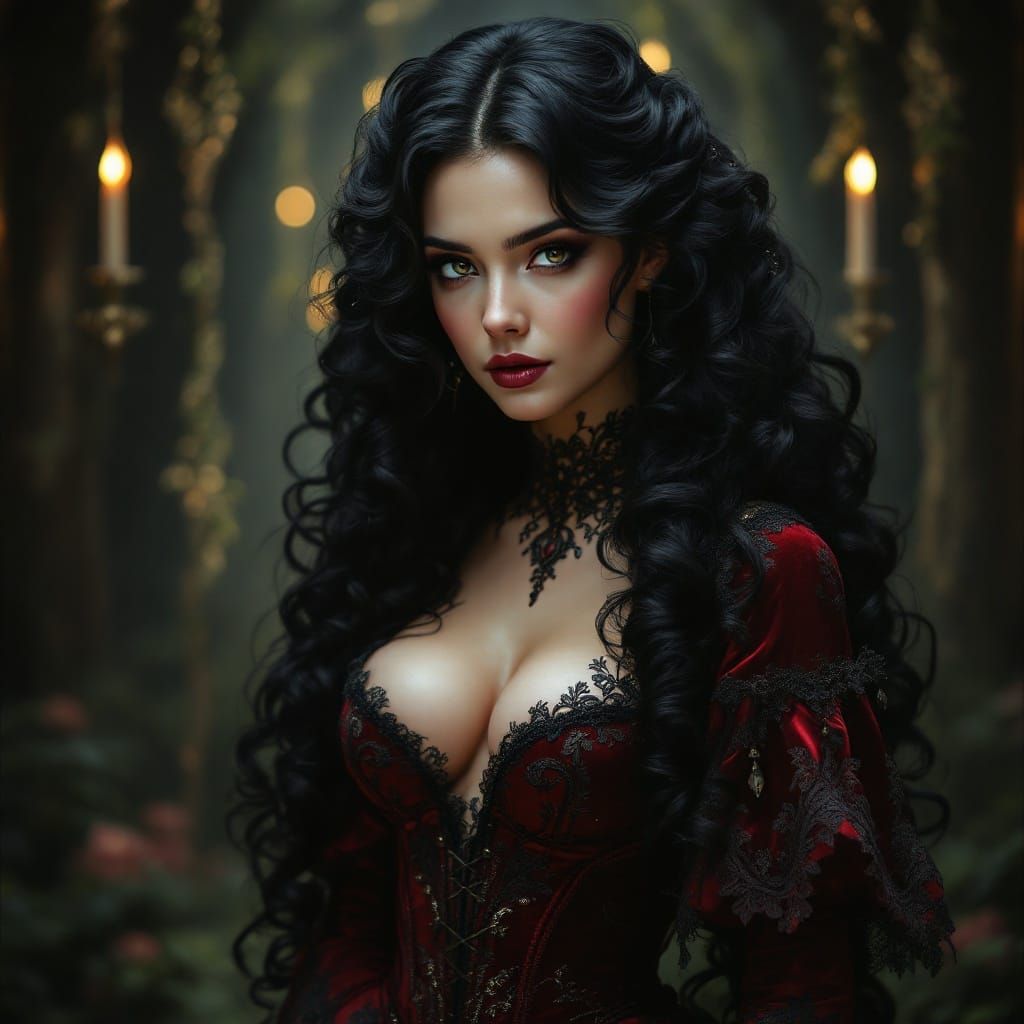 Rococo Woman in Velvet and Lace Portrait