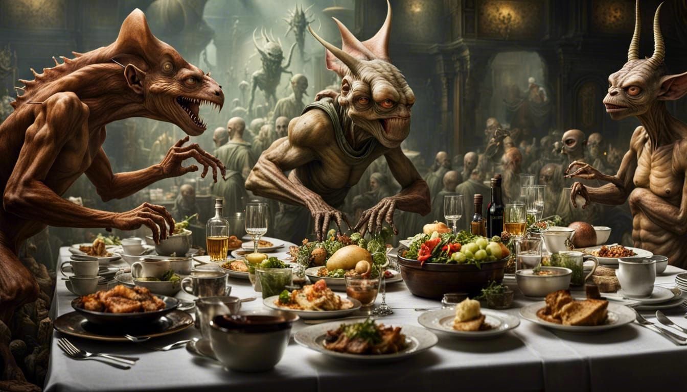 Surreal Alien Restaurant Celebration: Bizarre Creatures