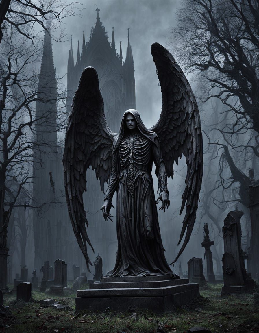 Gothic Statue Cries Blood Tears in Abandoned Cemetery