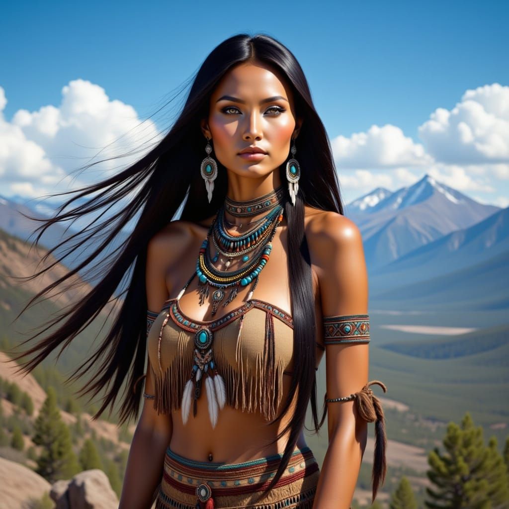 Native American Woman Overlooking a Beautiful Vista