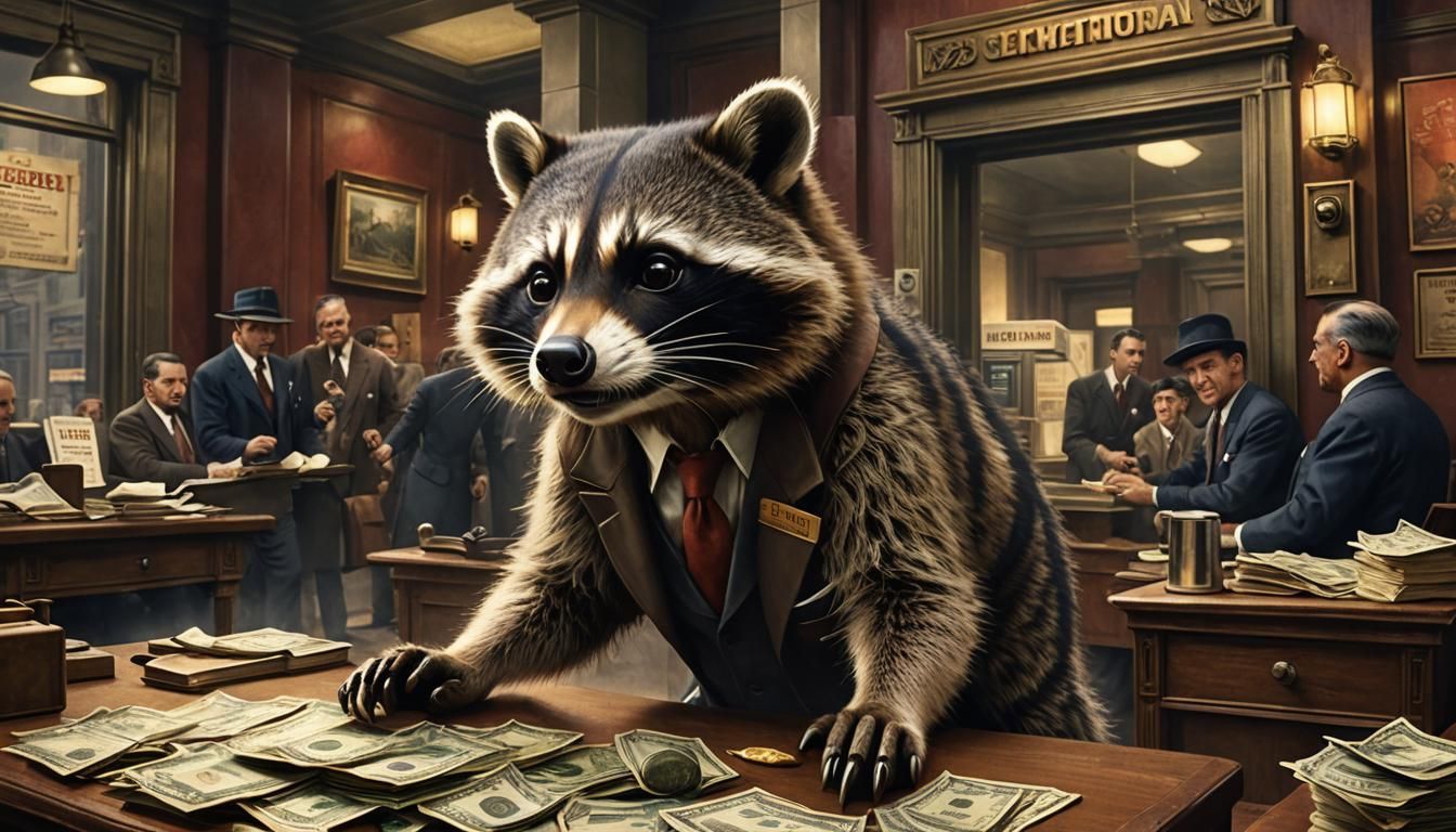 Raccoon Bank Heist in 1940s New York