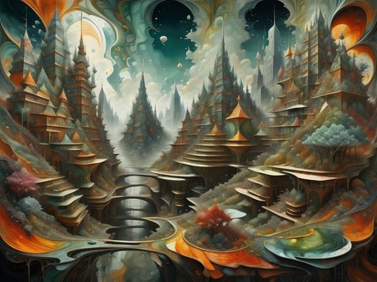 Magical Gardenscape with Fractal and Floral Elements