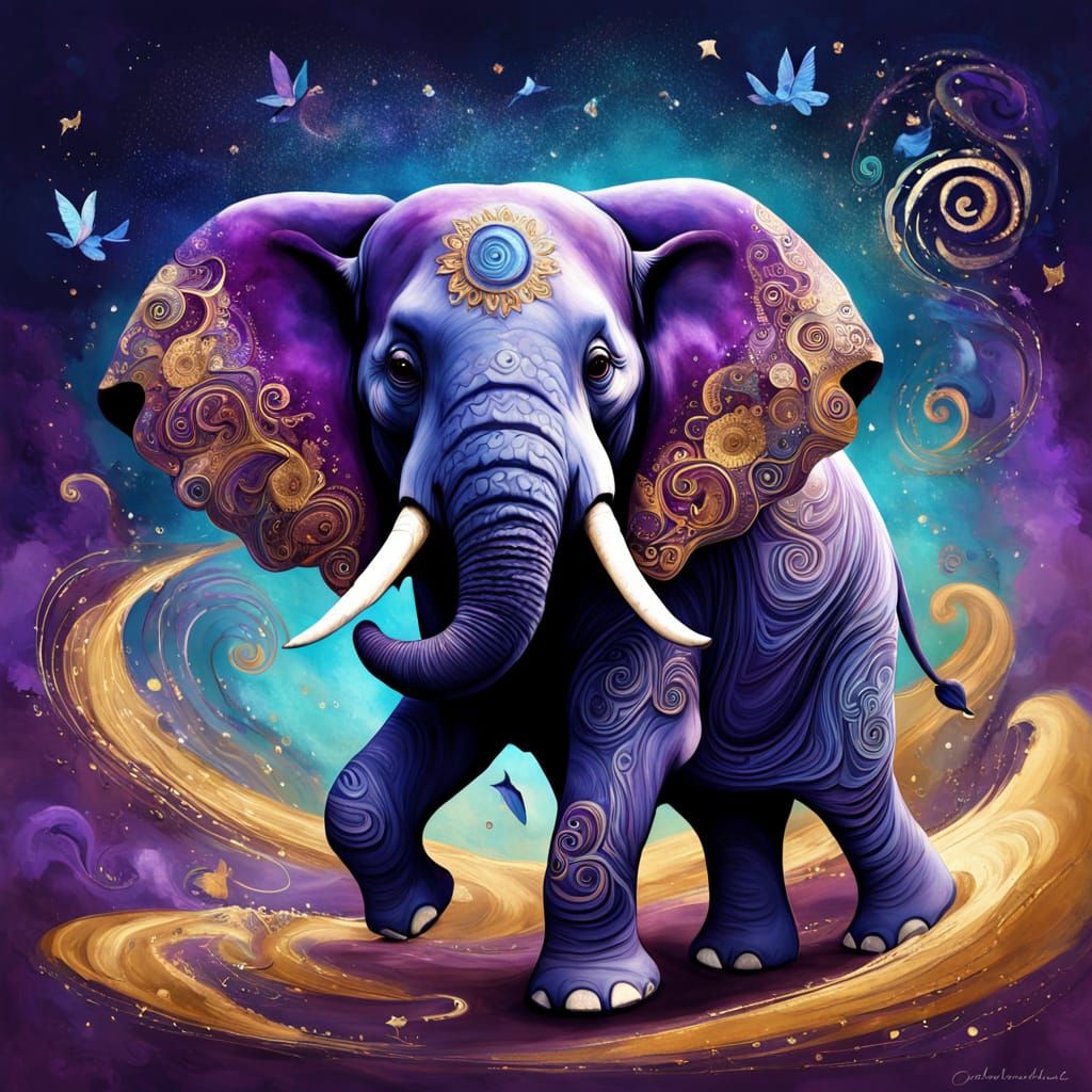 Surreal Aubergine Elephant in Cosmic Dreamscape