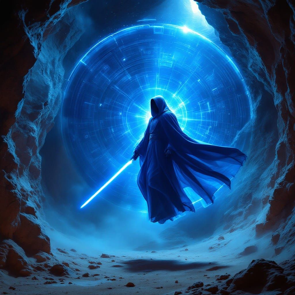 Ethereal Jedi Avatar Emits Electric Aura Within Projections