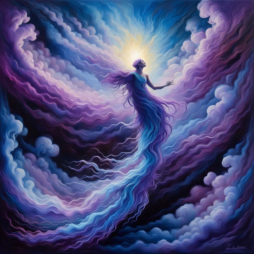 Ethereal Entity Rises from Cosmos: Surreal Impasto Oil