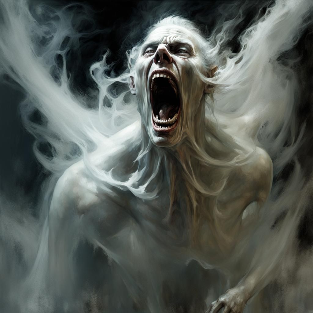 Ghostly Monster Materializing from Mirror in Dramatic 3D Art