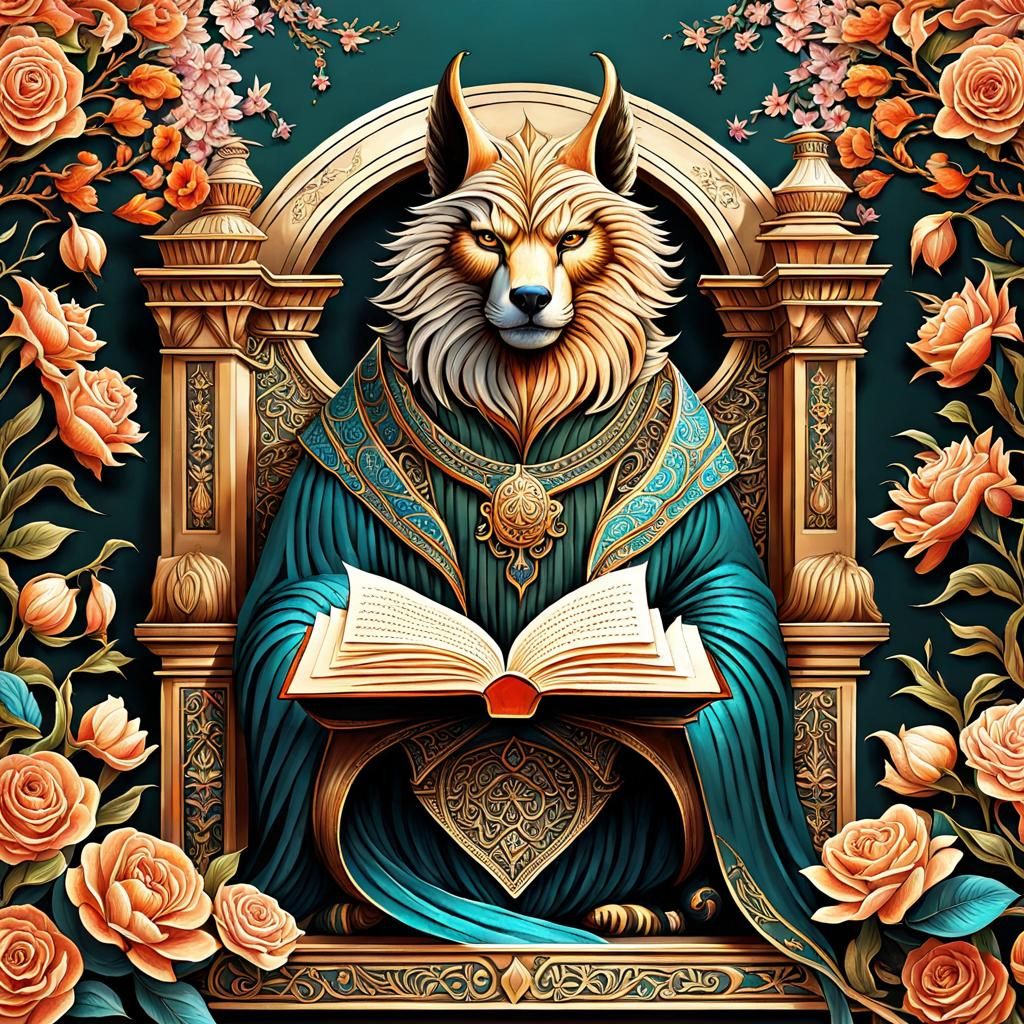 Byzantine Bibliophile Surrounded by Blossoms