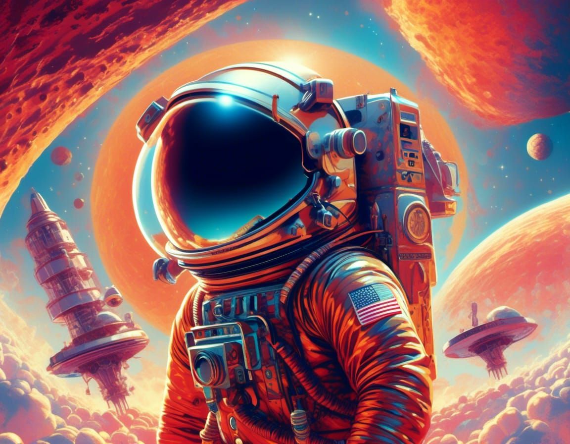 Astronaut Confronts Alien on Cyberpunk Moon