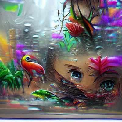 Little Girl Observes Tropical Fish in Aquarium