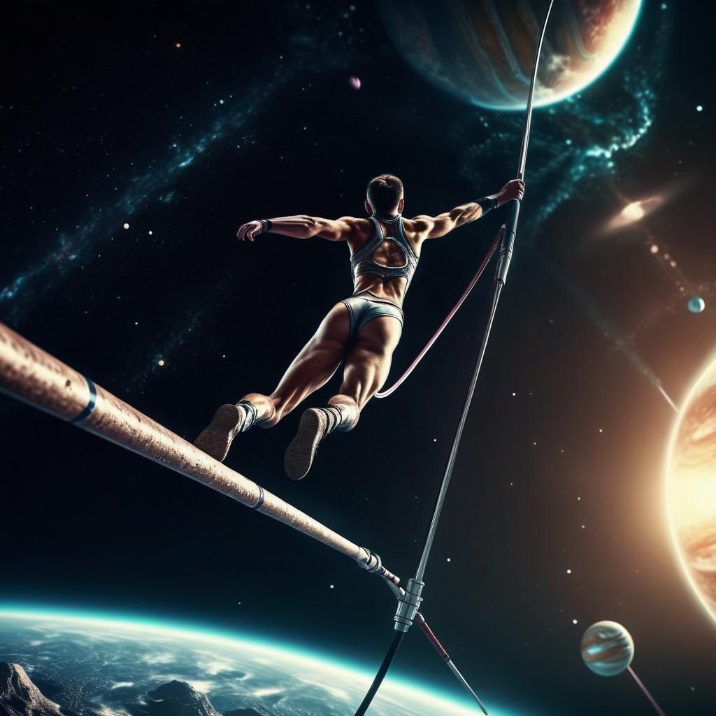Pole Vaulter Vaulting Through Space in HDR