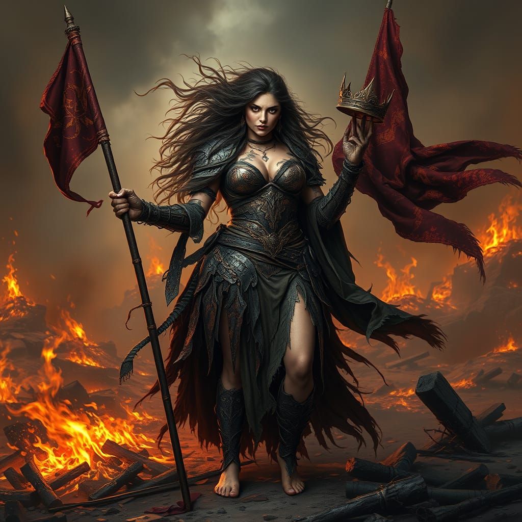 Charred Queen on Smoldering Battlefield