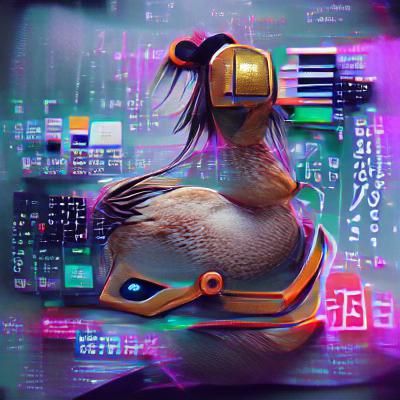 Cyberpunk Duck in Neon Cityscape