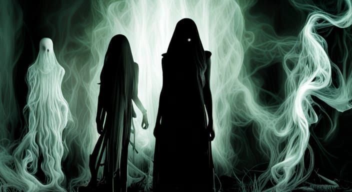 Eerie Ghostly Apparition in Post-Apocalyptic Graveyard