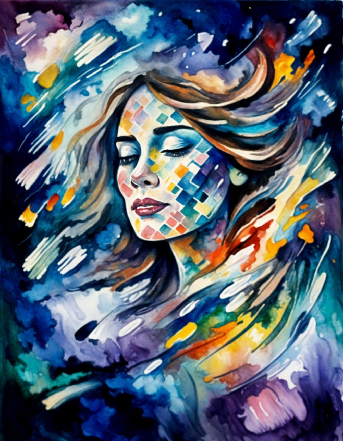 Colorful Neurographica Watercolor Abstract Painting