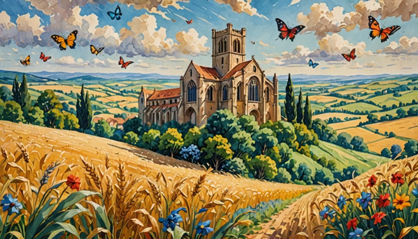 Picturesque Abbey Ruins in Gouache Style