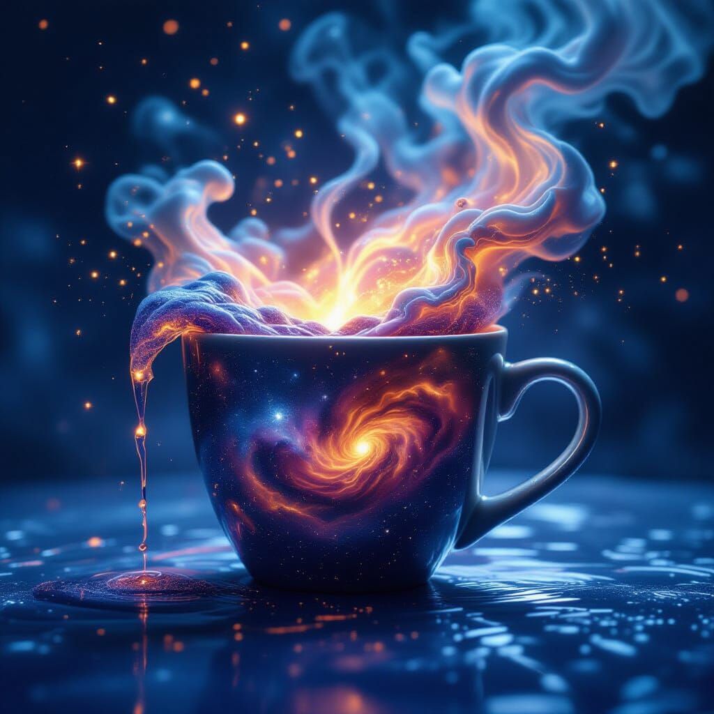 Cosmic Galaxy Pours from Ceramic Cup