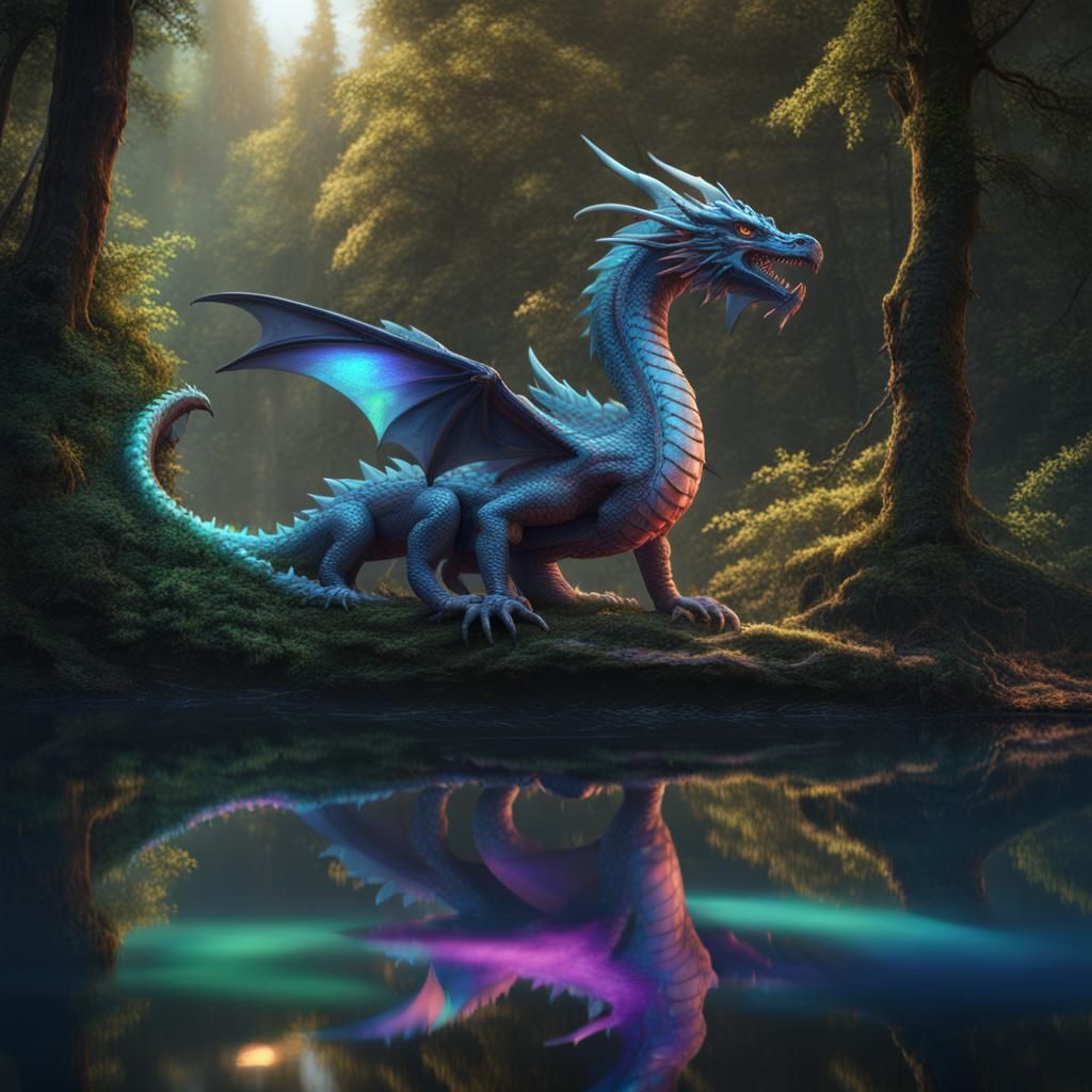 Holographic Dragon by Forest Lake: Detailed Matte Painting