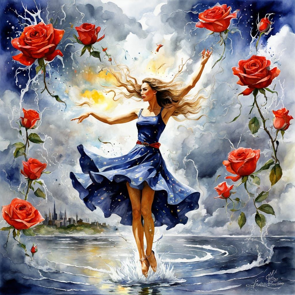 Serene Floral Oasis in Vibrant Watercolor