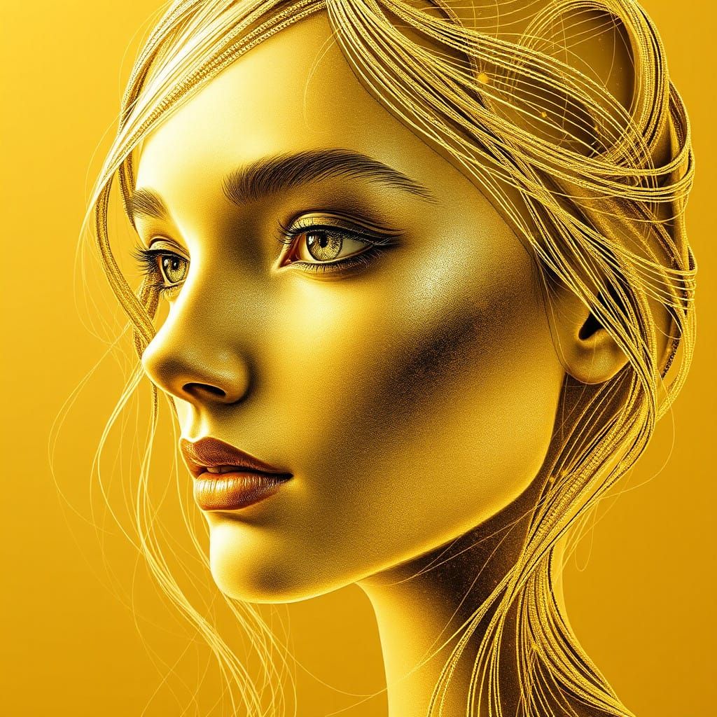 Golden Fractal Portrait of a Woman