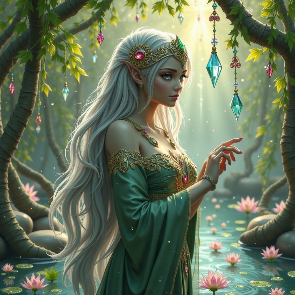 Elven Maiden with Celtic Suncatcher in 3D Photorealism