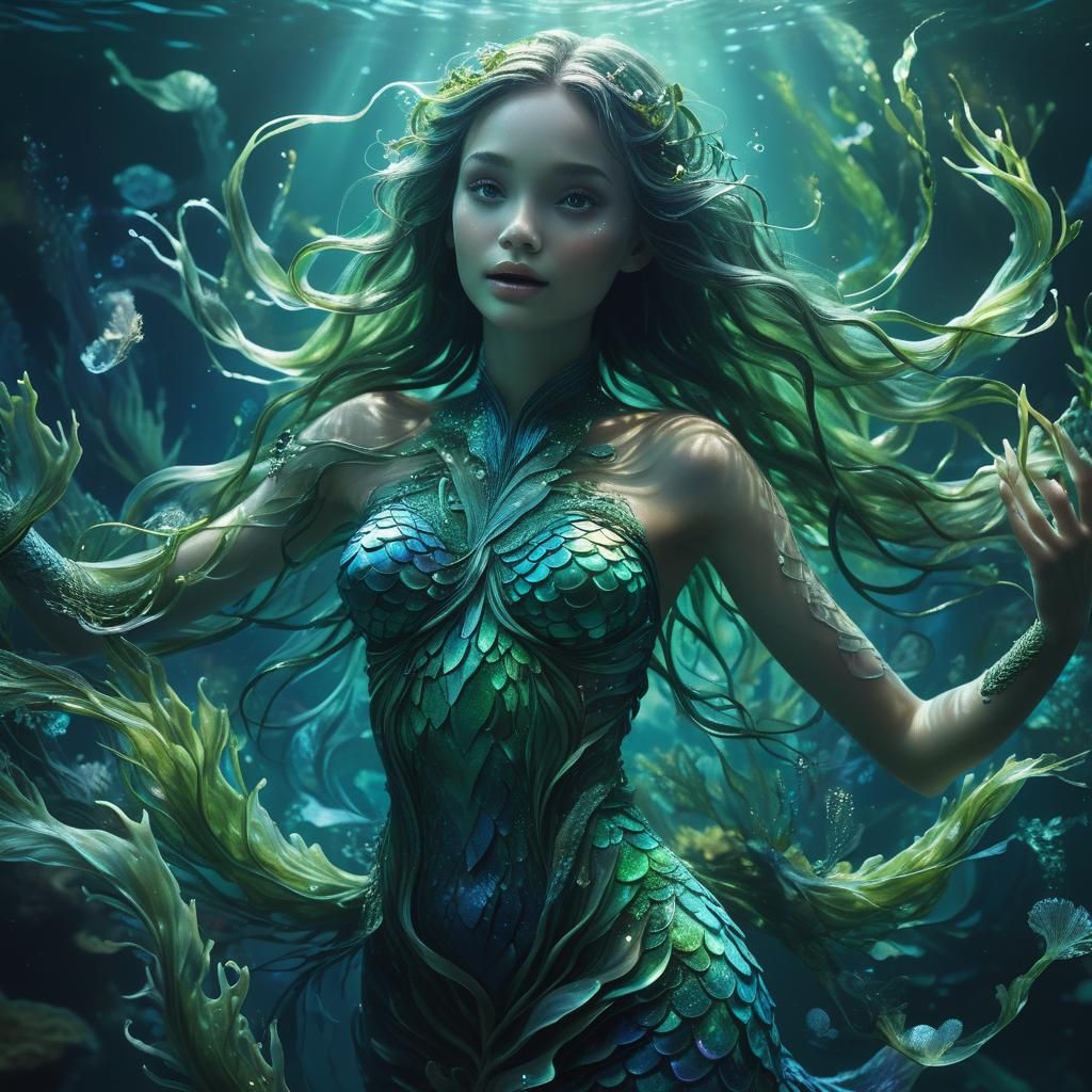 Mystical Mermaid in Underwater Fantasy Scene