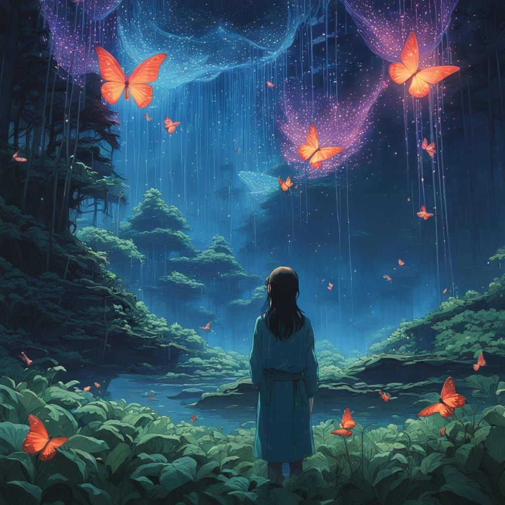 Dreamlike Anime Garden in Cosmic Splendor