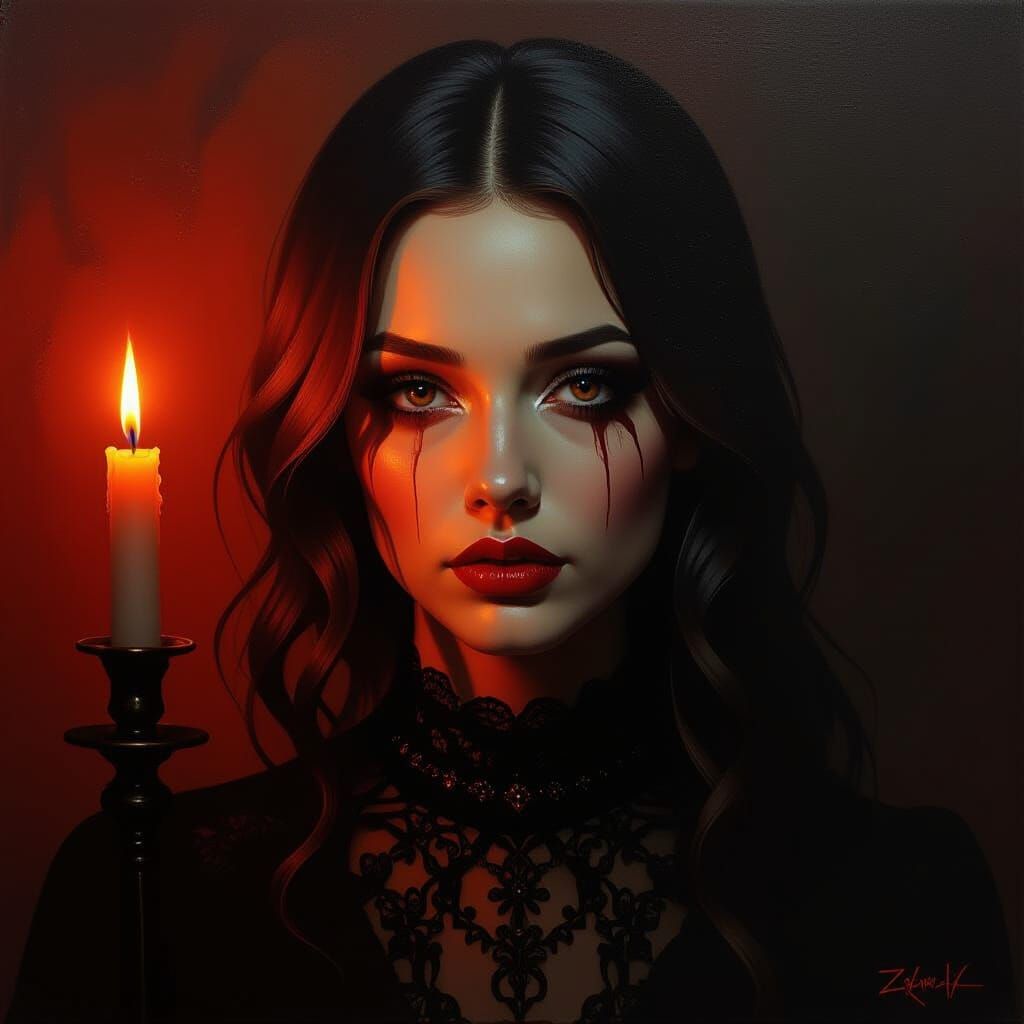 Gothic Horror Painting: Woman Trapped in Halloween Portrait