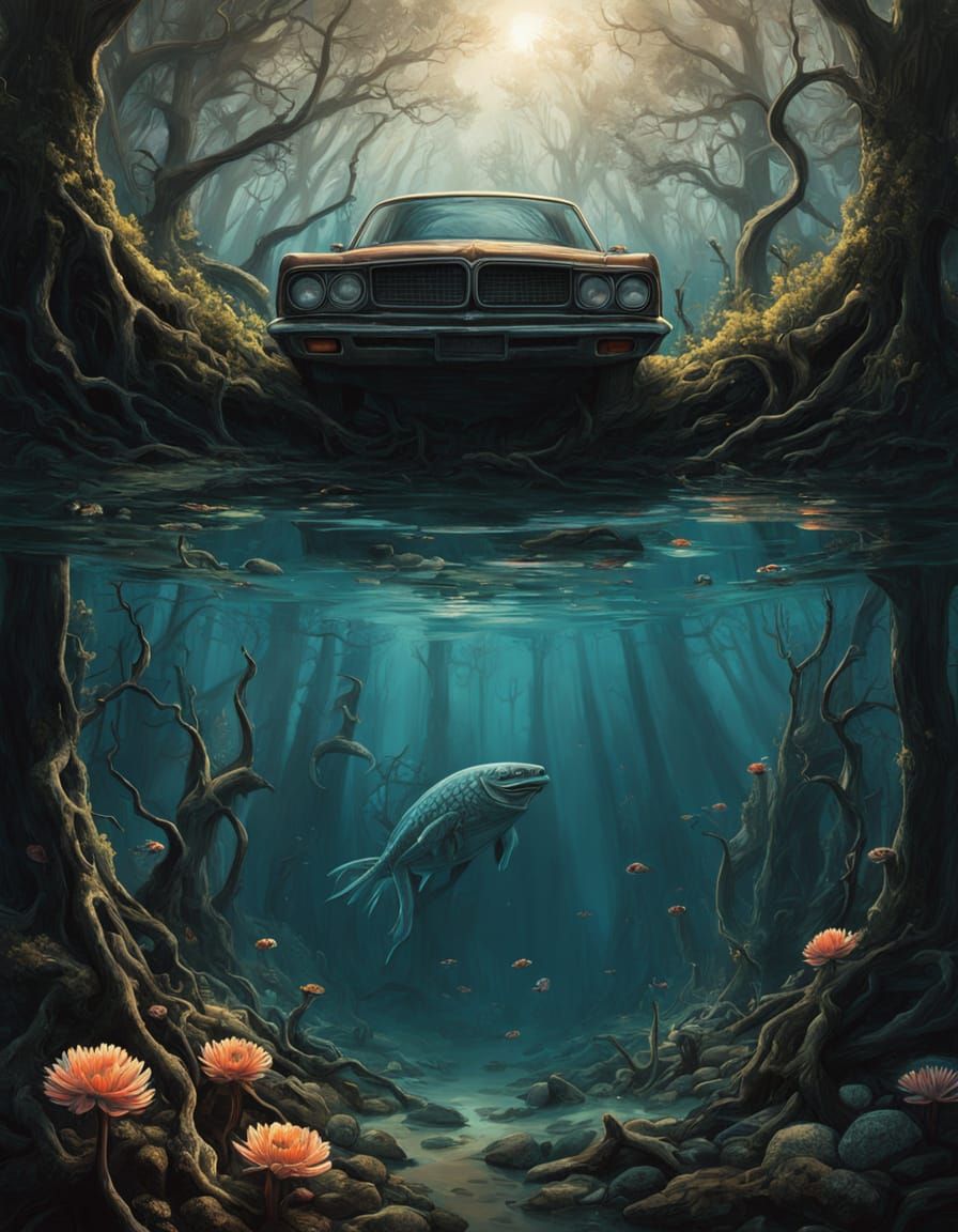 Surrealistic Split-Frame Composition: Underwater Forest Meet...