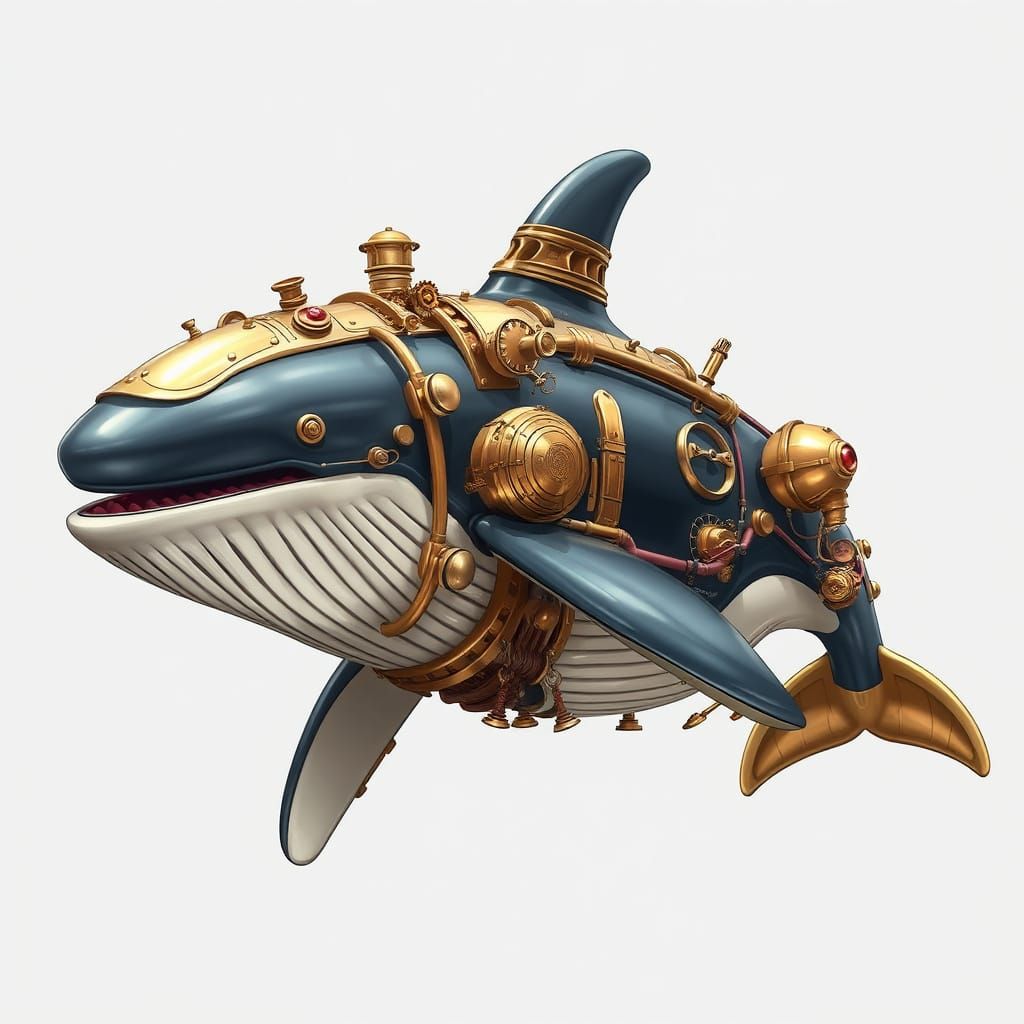Majestic Steampunk Killer Whale in Industrial Elegance