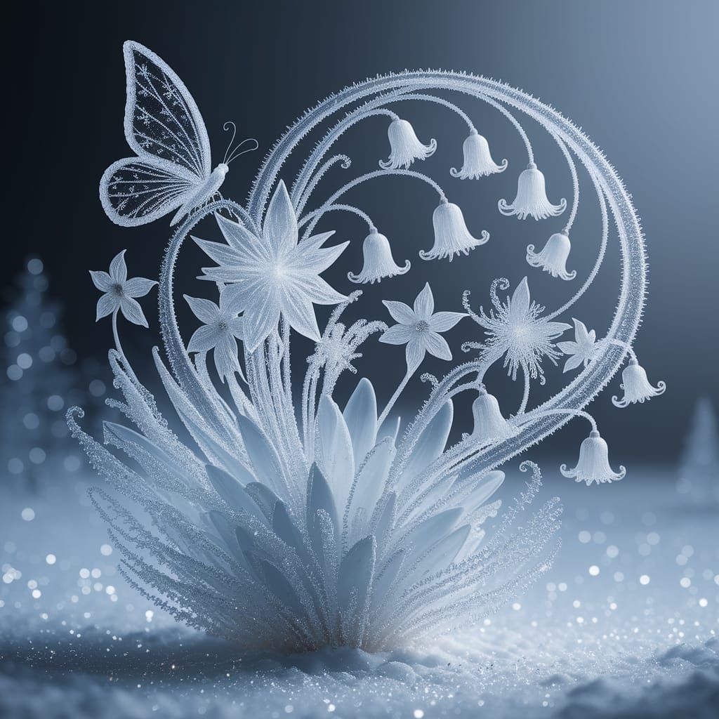 Ice and Frost Winter Bouquet with Crystal Butterfly