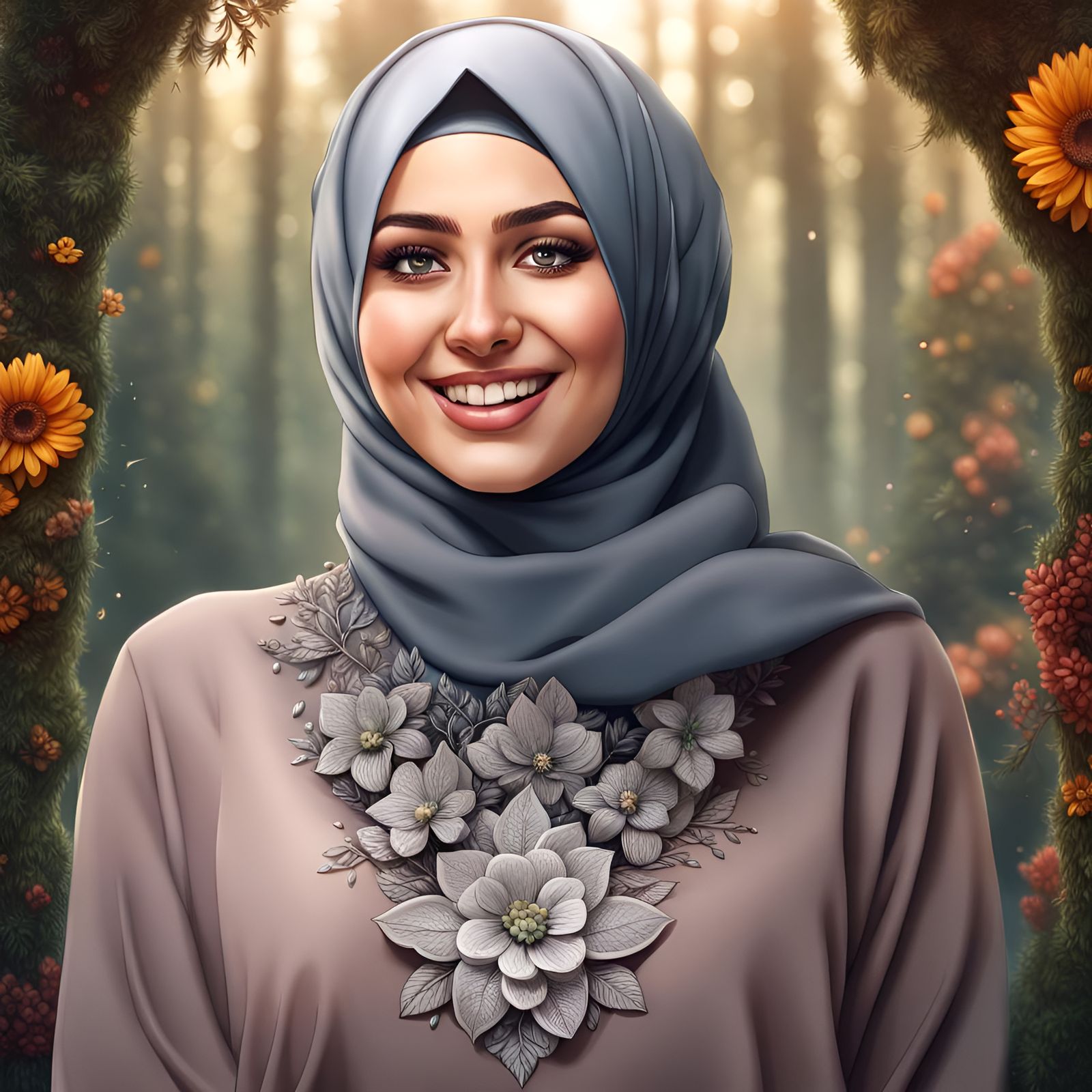 Beautiful Hijabi Girl with Flower Wreath Portrait