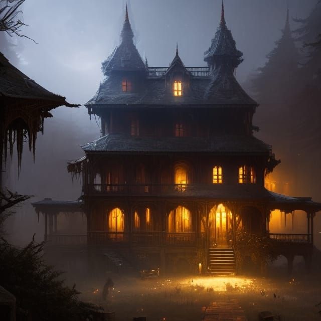 Detailed Haunted House Living Hall Illustration