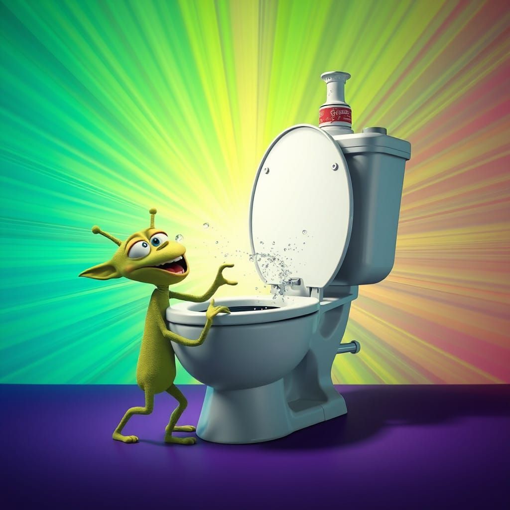 Whimsical Disney-Style Skibidi Toilet Battles Green Alien in...