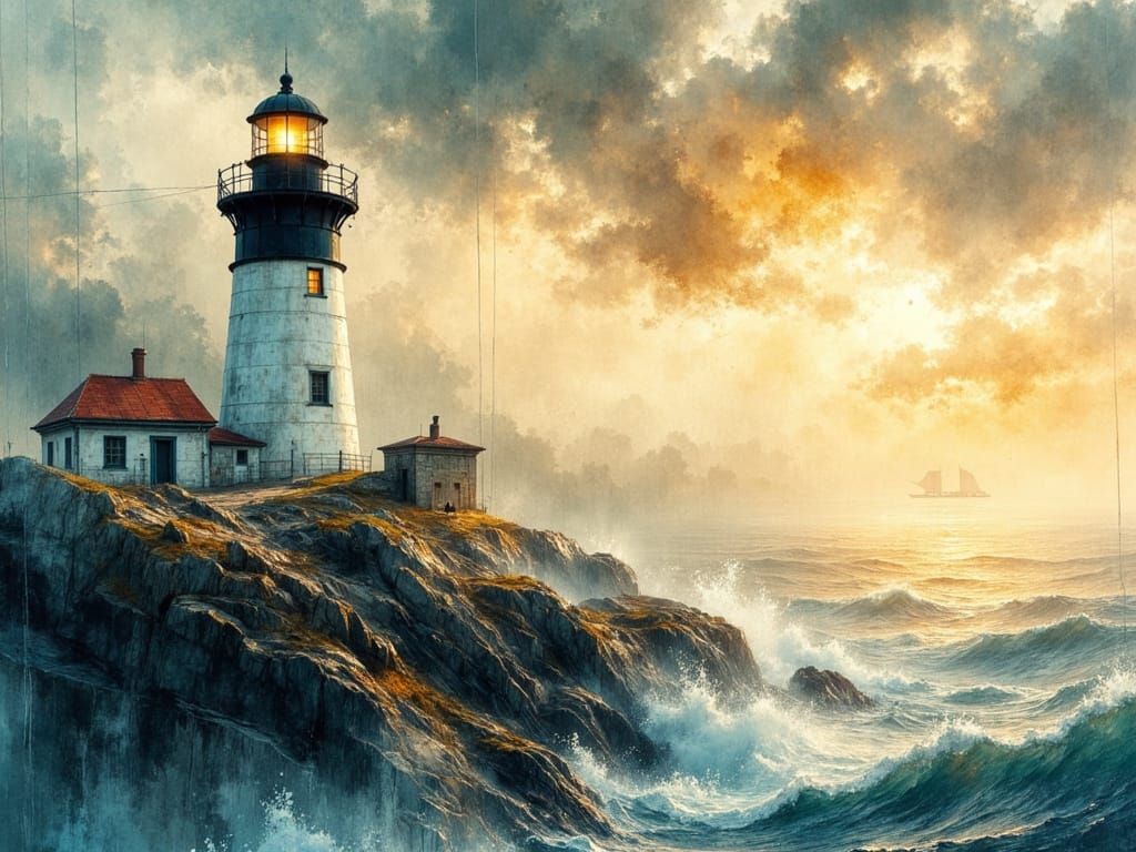Lighthouse at Sunset in Watercolour Style
