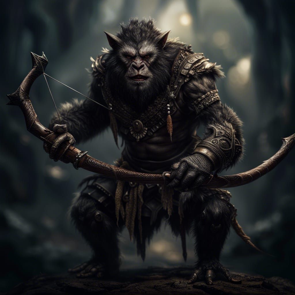 Hyperrealistic Bugbear with Bow in Cinematic Style