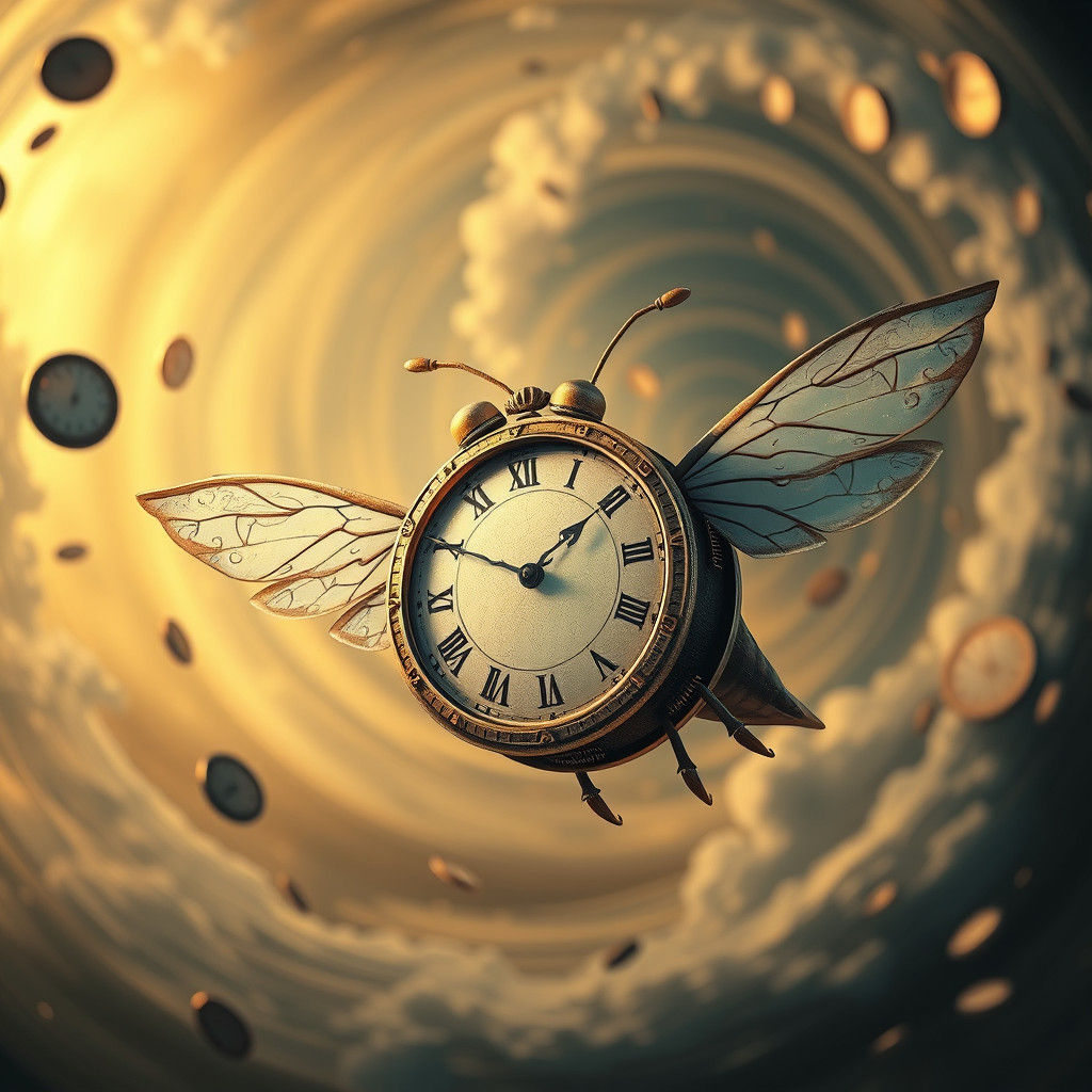 Whimsical Clockwork Time Flies in Fantasy Art Style