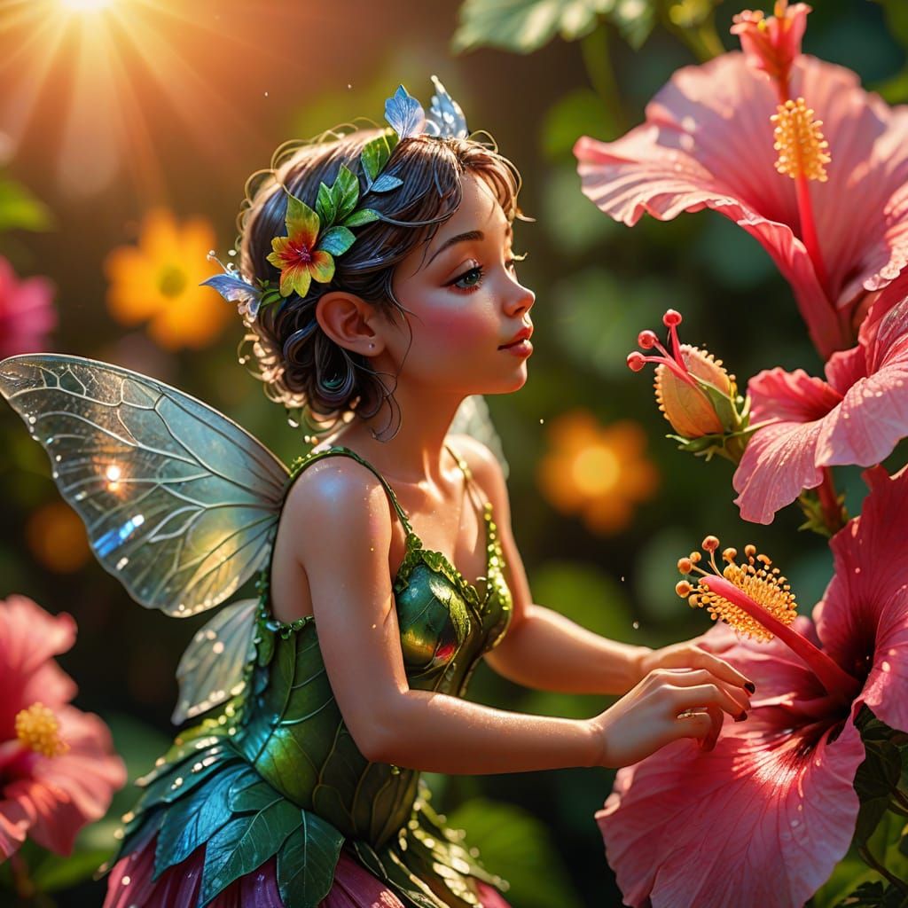 Fairy Sipping Nectar: Hyperrealistic Macro Photograph