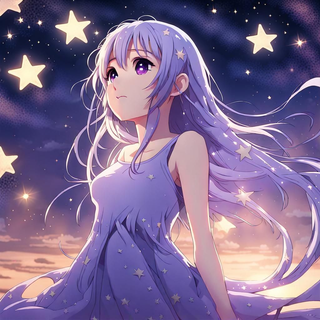 Anime Girl in Twilight Starry Meadow