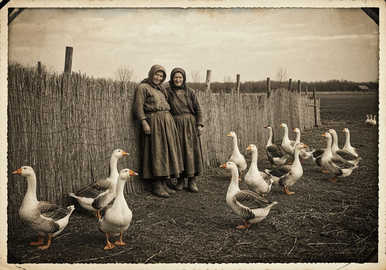 Vintage Photo of Peasant Women with Geese