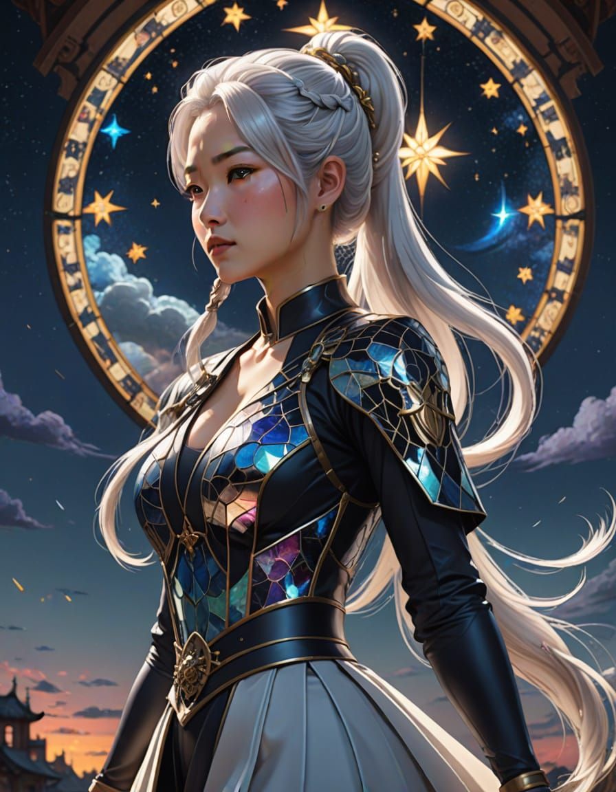 Stained Glass Dress on Korean Woman at Night