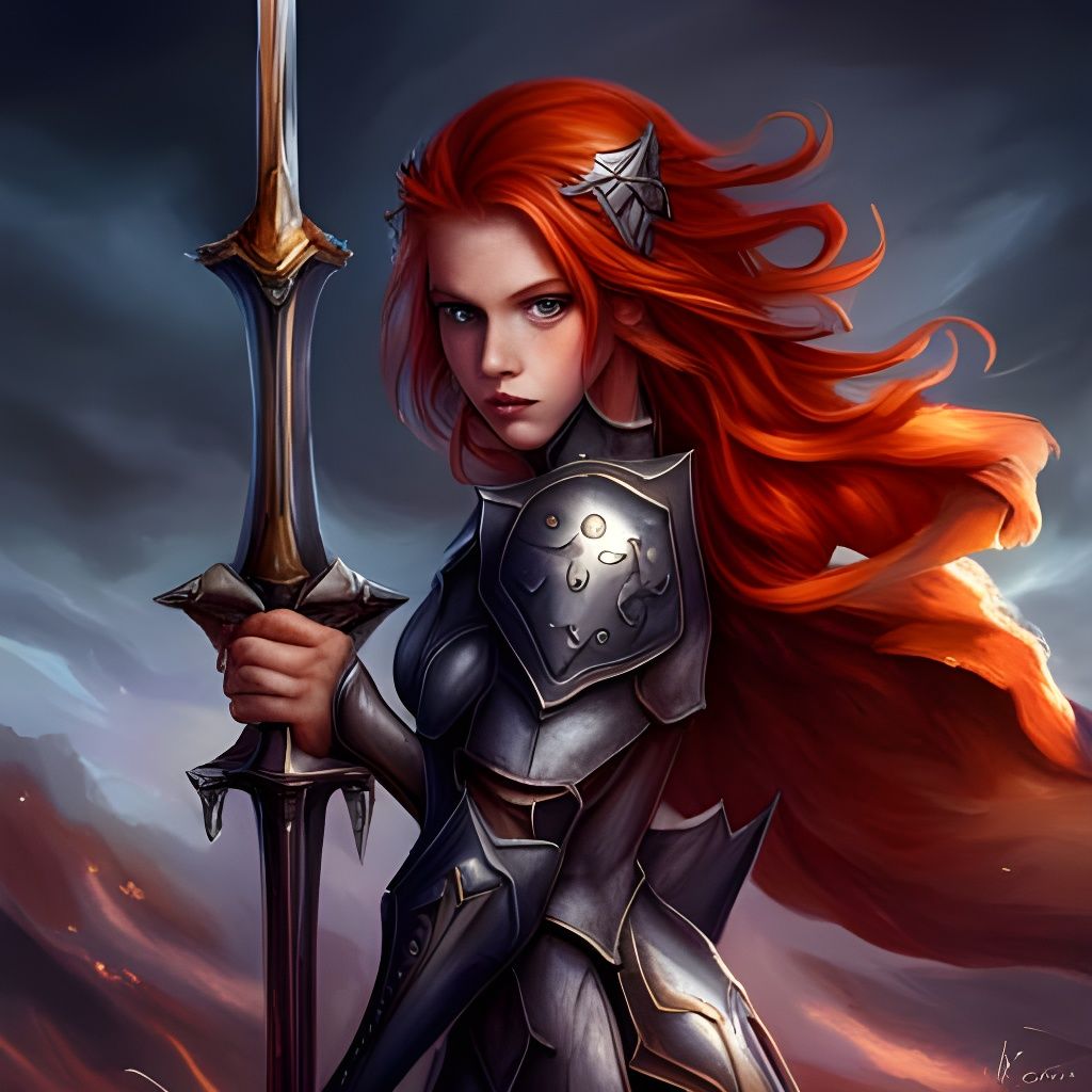 Female Knight in Gothic Armor with Sword