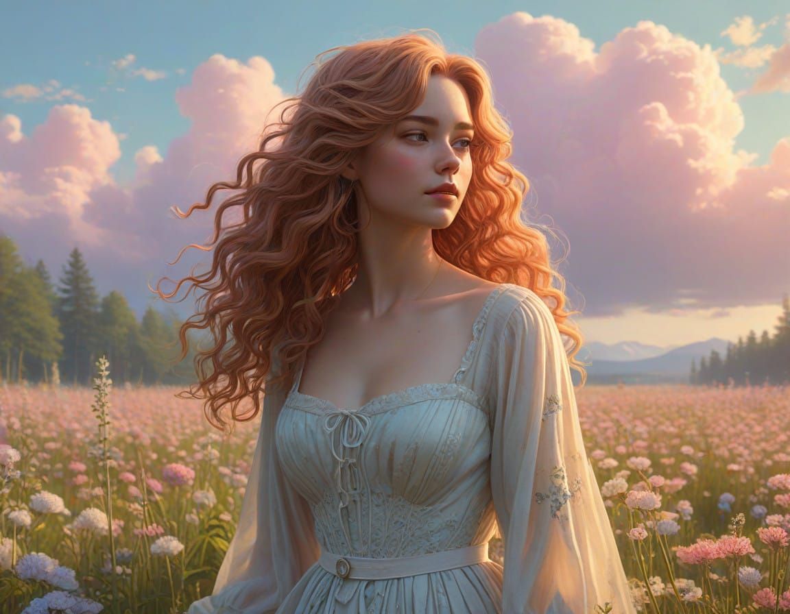 Luminous Mermaid Goddess in a Field of Wildflowers
