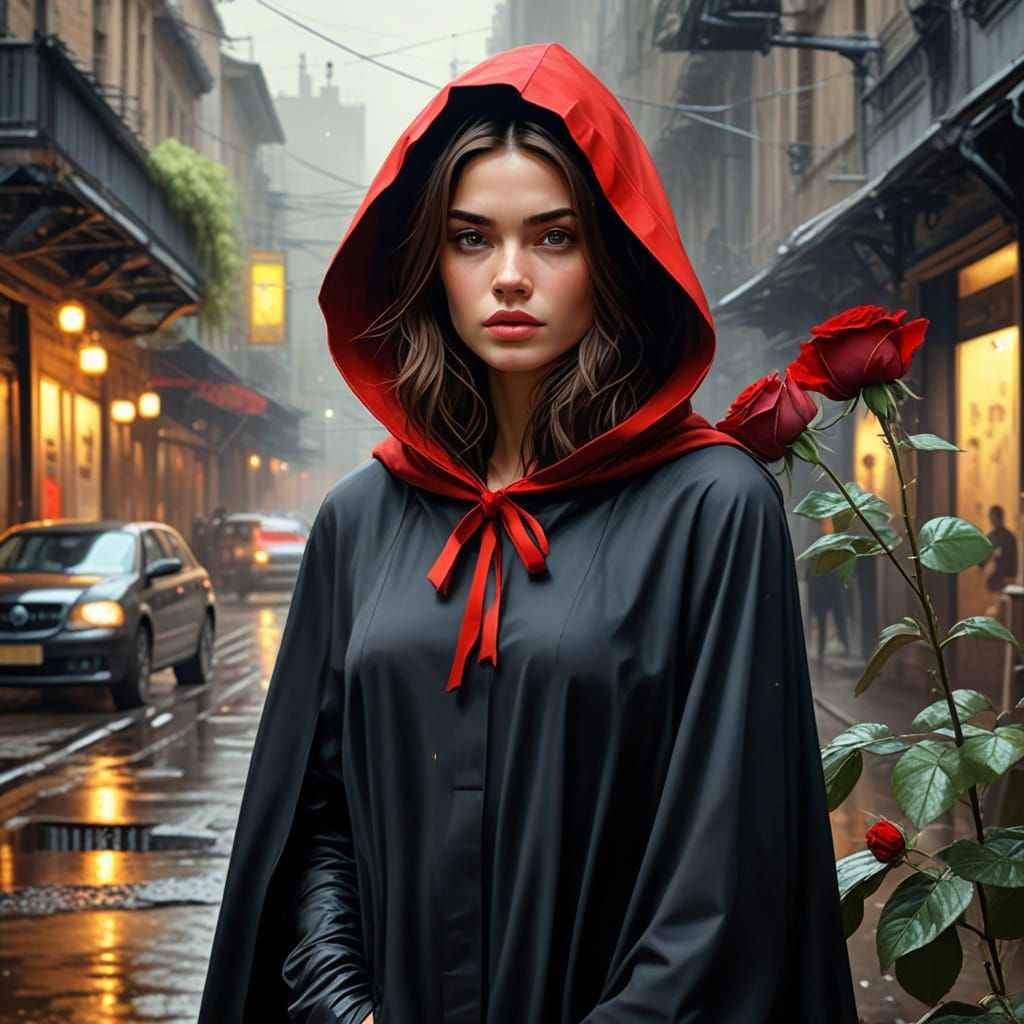 Elegant Brunette in Black Cape, Dolce and Gabbana Style Port...