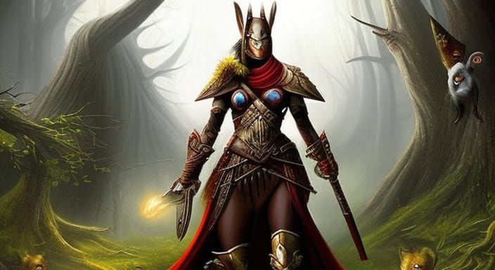 Rabbit Warriors in Dark Fantasy Landscape