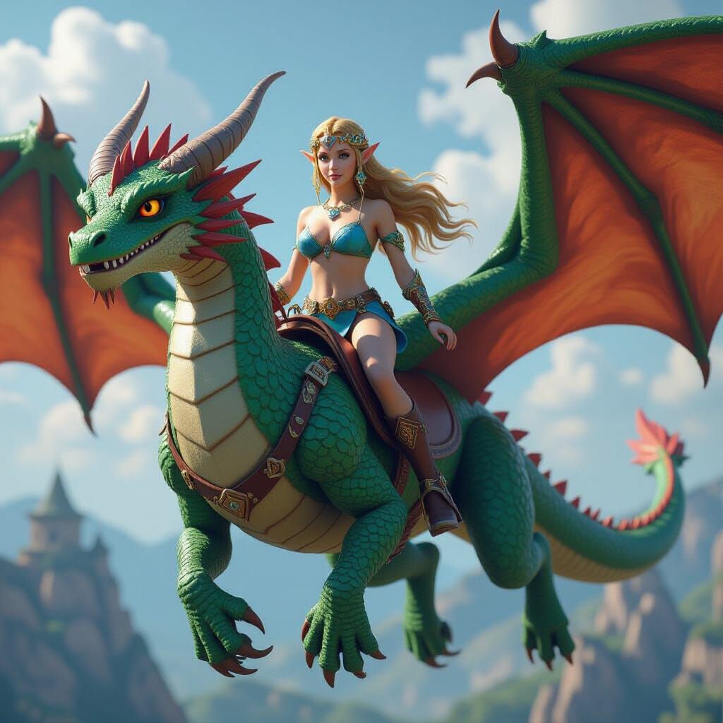 Princess Zelda Rides a Dragon: Fantasy Concept Art