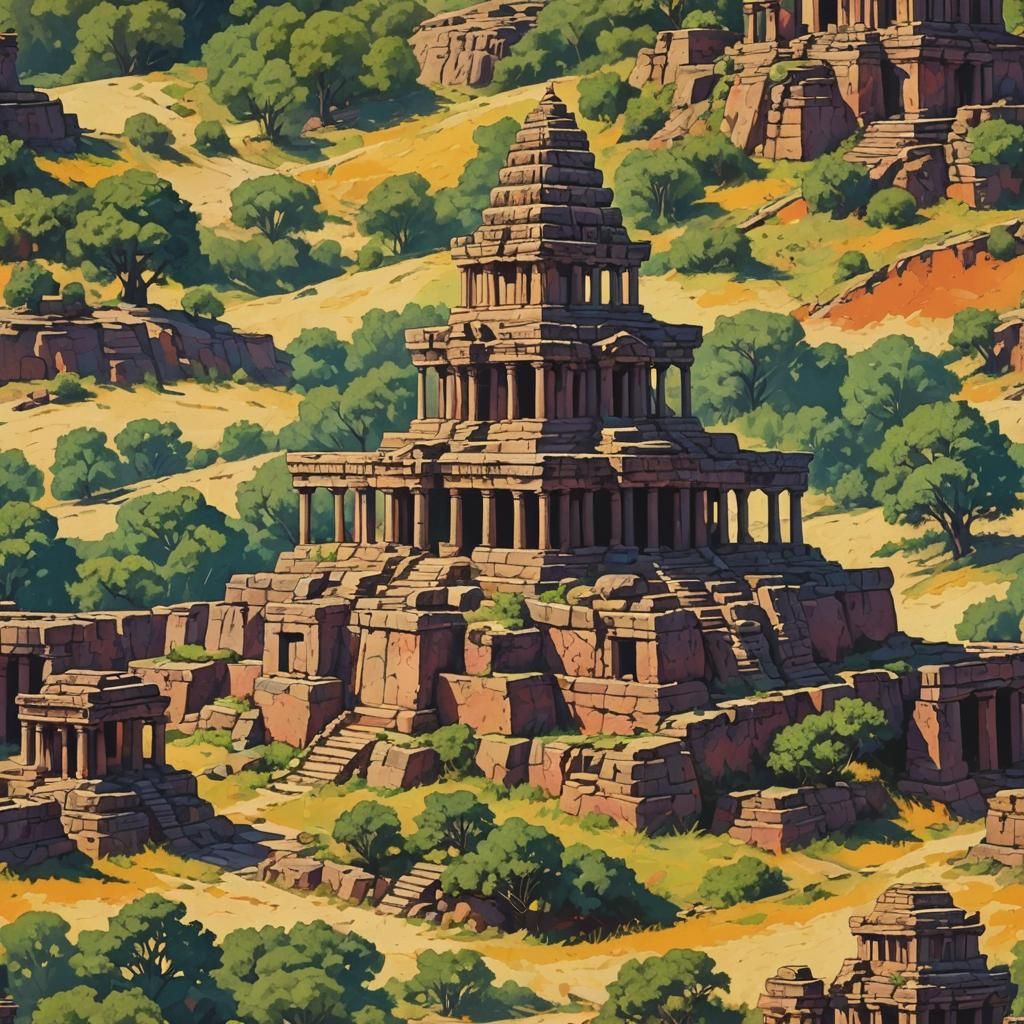 Ancient Temple Ruins in Abstract Art Style