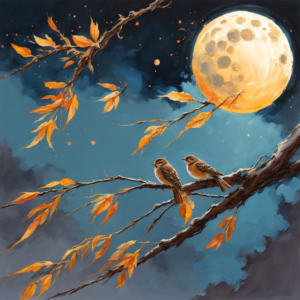 Glowing Moon Drinking From Spring: Impressionist Gouache