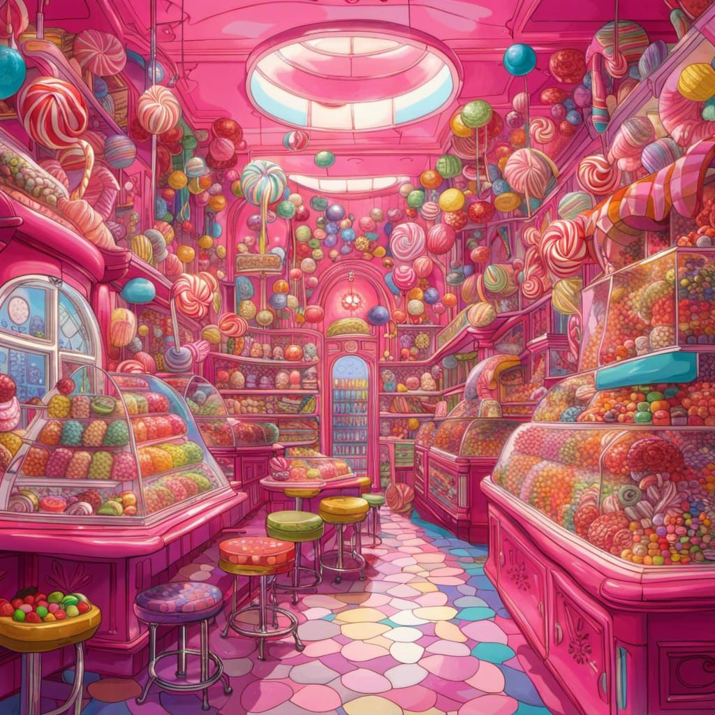 Colorful Candy Shop Illustration in Psychedelic Style